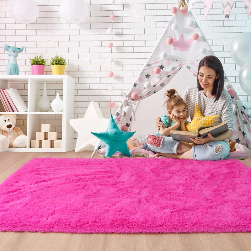 Noahas Fluffy 4x6 Hot Pink Rugs for Bedroom Girls,Shaggy Kids Rug,Thick Shag Throw Carpet,Soft Non-Slip Dorm Nursery Area Rugs for Living Room Home Decor Aesthetic - Image 2